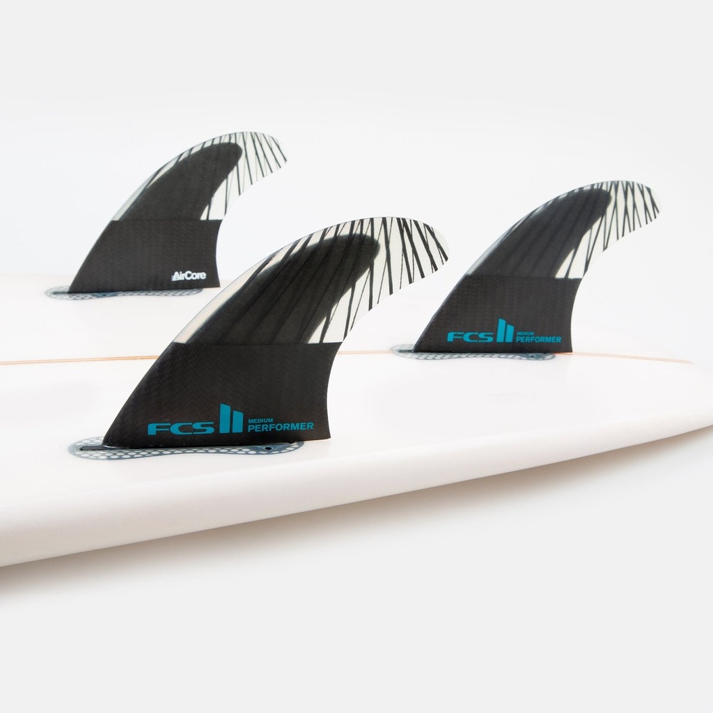 FCS II PERFORMER PC CARBON LARGE BLACK/TEAL TRI RETAIL FINS