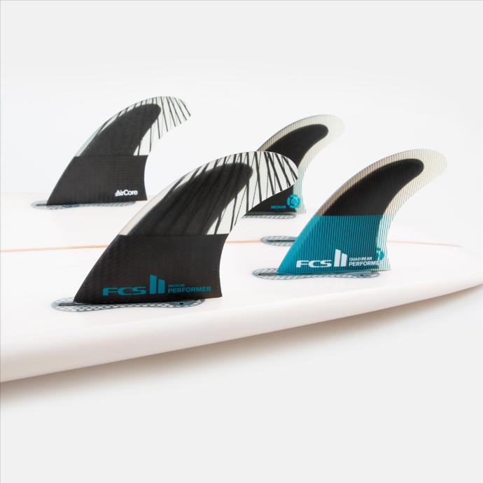 FCS II PERFORMER PC SMALL TEAL/BLACK QUAD REAR RETAIL FINS